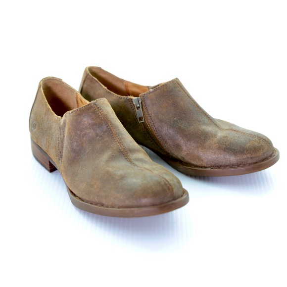 Born Silvie Crusca Brown Wax Suede Leather Slip-On Zip Ankle Booties Womens 8.5 - Picture 1 of 10